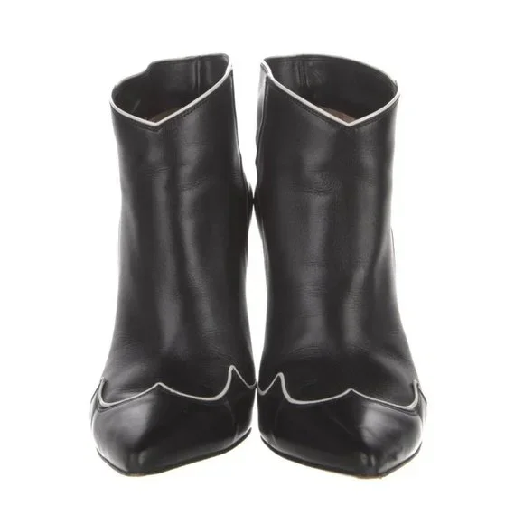 Gianvito Rossi Black with White Trim Leather Ankle Boots Size 37EU - Picture 6 of 6